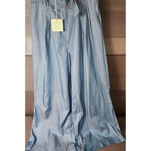 HAYDEN Women's Wide Leg Pull On/Belt 100% Tencel Blue Cropped Pants SZ M NWT